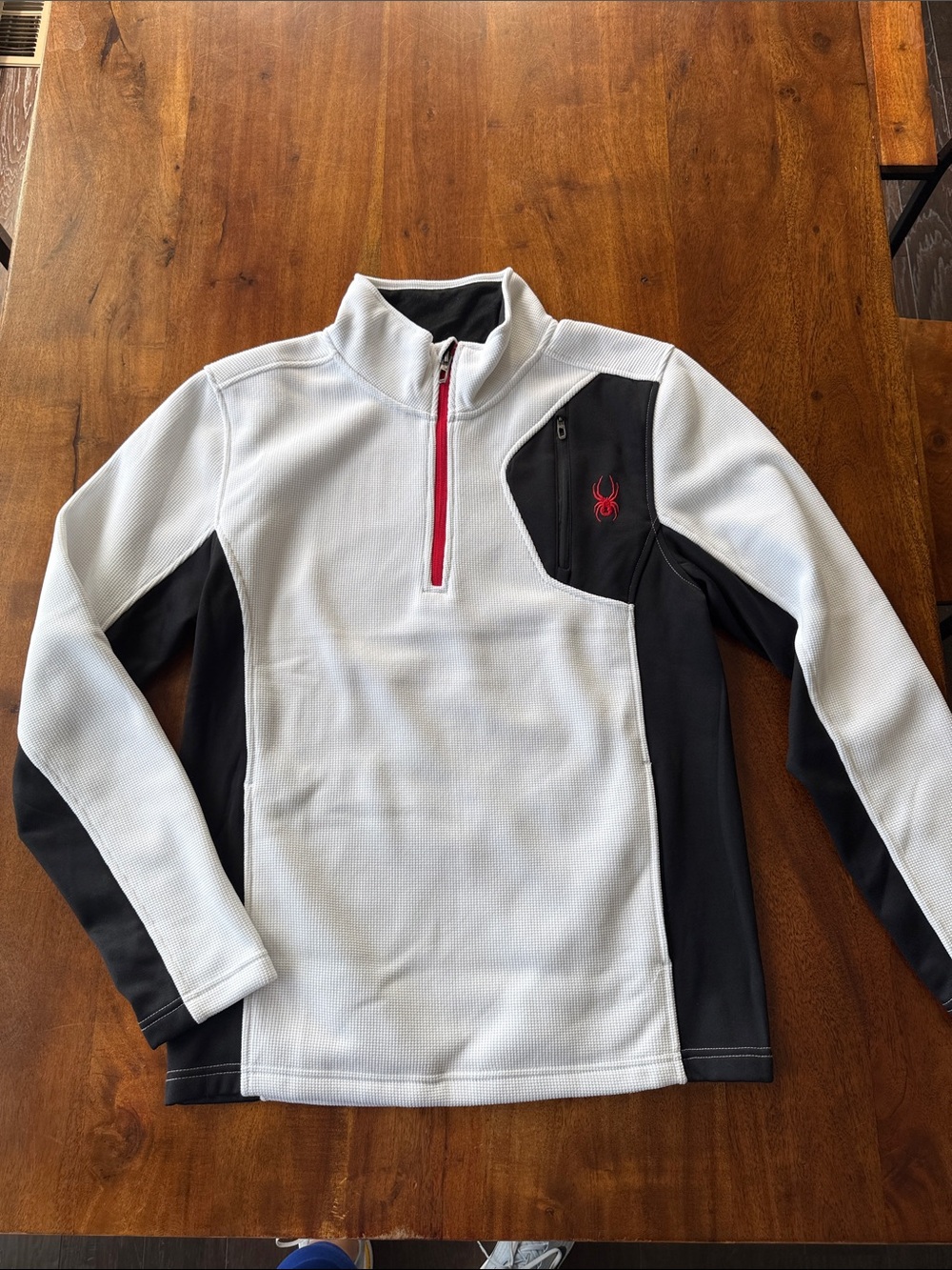 Spyder Men’s White and Black Quarter-Zip Performance Pullover with Red Accent